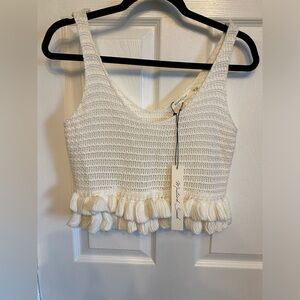 Mustard Seed Knit Ruffle Boho Crochet Crop Tank Top Ivory Size M